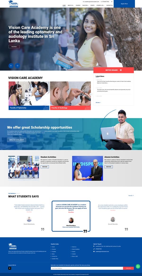 Vision Care Academy | Web Design Sri Lanka